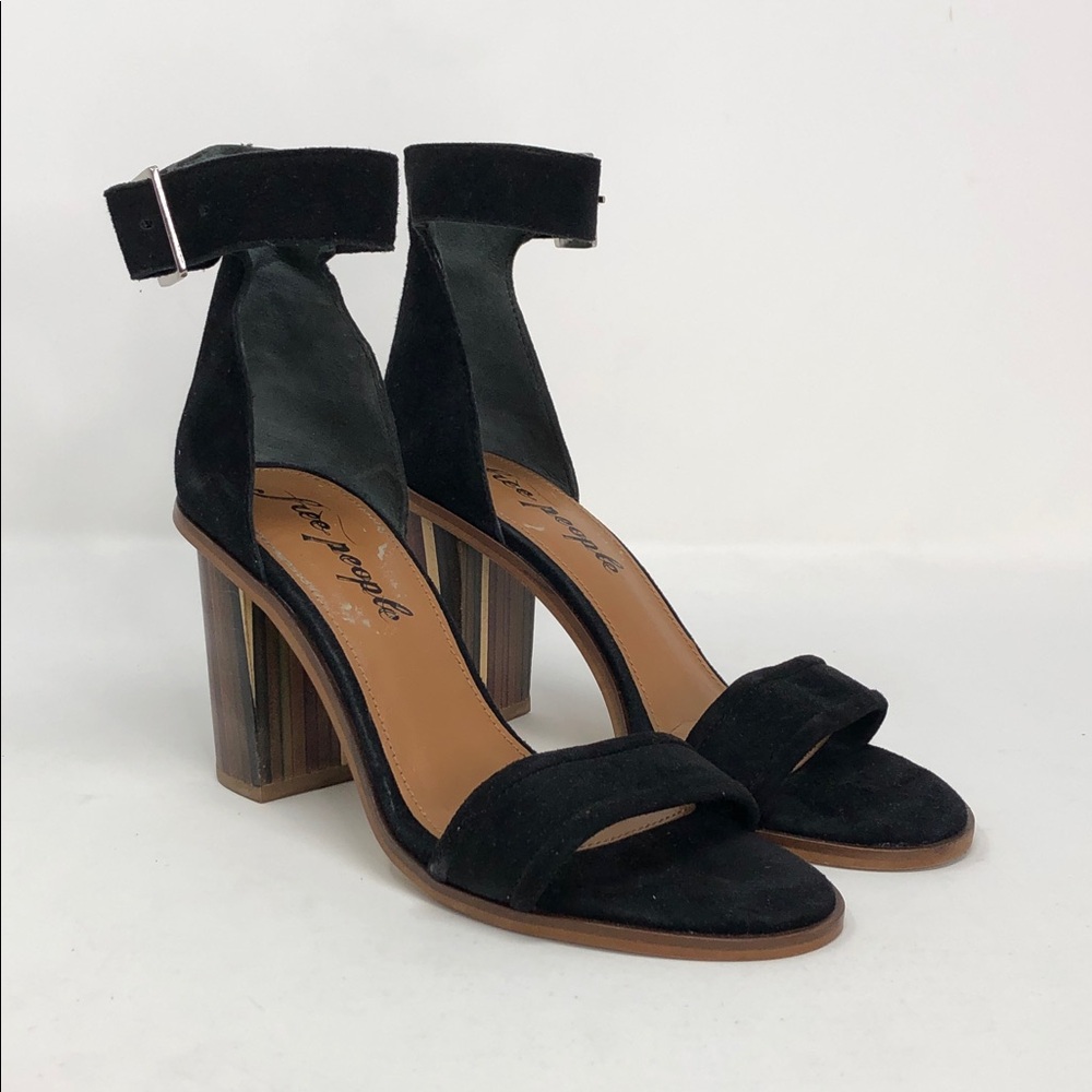 Free People Black Suede Serenity Chunky Block Sandal Heel - Size EU 37